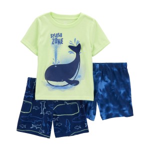 Green Toddler 3-Piece Whale Loose Fit Pajama Set