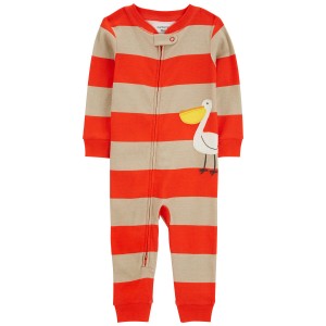 Red/Beige Toddler 1-Piece Pelican 100% Snug Fit Cotton Footless Pajamas