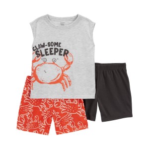 Multi Toddler 3-Piece Crab Loose Fit Pajama Set