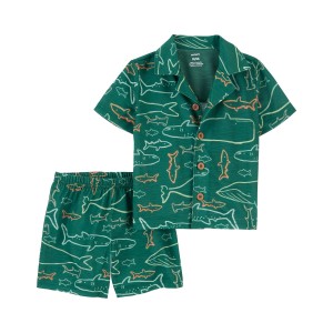 Green Toddler 2-Pack Shark Coat-Style Loose Fit Pajama Set