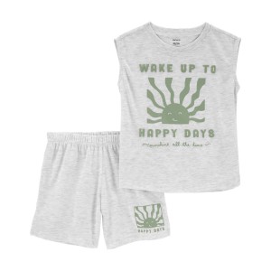 Heather Toddler 2-Piece Happy Day Loose Fit Pajama Set