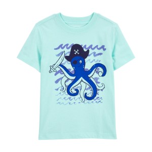 Blue Toddler Octopus Pirate Graphic Tee