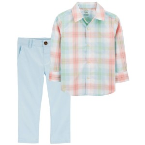 Multi Toddler 2-Piece Button-Down Shirt & Flat-Front Pants Set