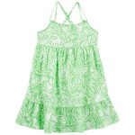 Green Toddler Floral Gauze Dress