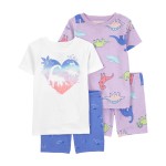 Purple/White Toddler 4-Piece Dinosaur 100% Snug Fit Cotton Pajamas