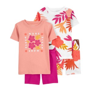 Pink, Orange Toddler 4-Piece Floral Pajamas Set