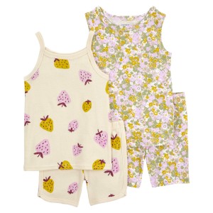 Multi Toddler 4-Piece Floral & Strawberry 100% Snug Fit Cotton Pajamas