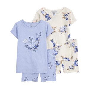 Multi Toddler 4-Piece Floral & Whale-Print Pajamas Sets