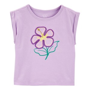 Purple Toddler Floral Knit Tee