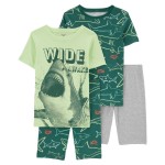 Green Kid 4-Piece Shark-Print Pajamas Set