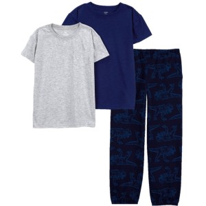 Blue Kid 3-Piece Pajama Tees & French Terry Bottoms Set