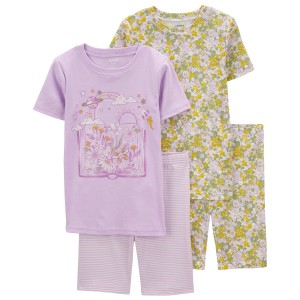 Purple Kid 4-Piece Floral Pajamas Set