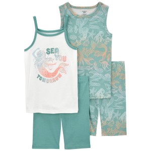 Green Kid 4-Piece Mermaid 100% Snug Fit Cotton Pajamas