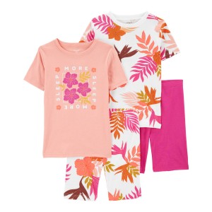 Pink/White Kid 4-Piece Floral 100% Snug Fit Cotton Pajamas