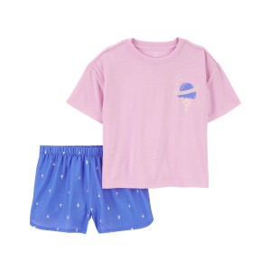 Pink/Blue Kid 2-Piece Ice Cream Loose Fit Pajama Set
