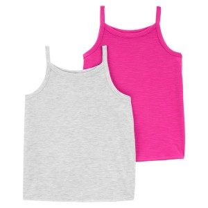 Pink/Heather Kid 2-Pack Slub Jersey Pajama Tanks