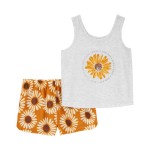 Yellow/Heather Kid 2-Piece Sunflower Loose Fit Pajama Set