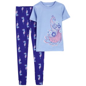 Blue/Pink Kid 2-Piece Peacock 100% Snug Fit Cotton Pajamas