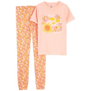 Peach/Orange Kid 2-Piece Rise And Shine 100% Snug Fit Cotton Pajamas