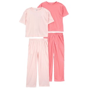 Pink Kid 3-Piece Cropped Pajama Tees & Pants Set