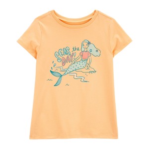 Orange Kid Seas The Day Mermaid Graphic Tee