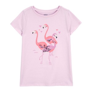 Pink Kid Flamingo Heart Graphic Tee