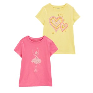 Multi Kid 2-Pack Heart & Ballerina Graphic Tees