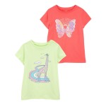 Multi Kid 2-Pack Butterfly & Giraffe Graphic Tees