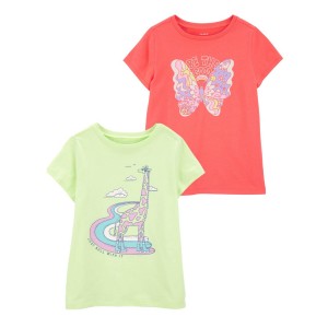 Multi Kid 2-Pack Butterfly & Giraffe Graphic Tees