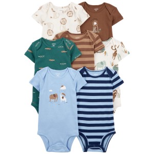 Blue/Brown Baby 7-Pack Short-Sleeve Bodysuits