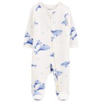 Ivory/Blue Baby Whale Print Zip-Up PurelySoft Sleep & Play Pajamas