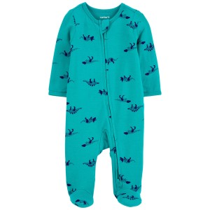Blue Baby Dinosaur Print Zip-Up PurelySoft Sleep & Play Pajamas