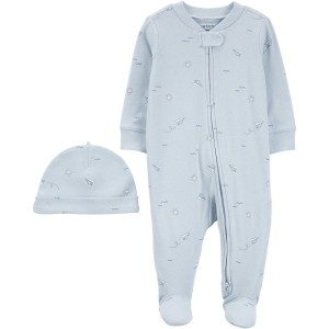 Blue Baby Blue Airplane 2-Piece Sleep and Play and Cap Set