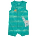 Teal Baby Dinosaur Snap-Up Cotton Romper