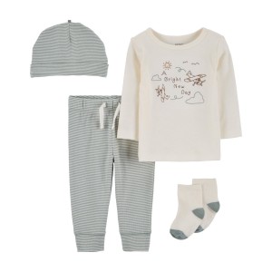 Blue/Ivory Baby 4-Piece Airplane Outfit Set