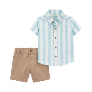Multi Baby 2-Piece Button-Front Shirt and Chino Shorts Set