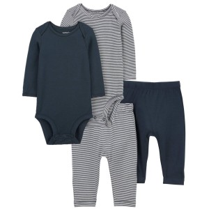 Navy Baby 4-Piece PurelySoft Long-Sleeve Bodysuits & Pants Set