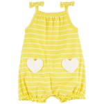Yellow Baby Heart Pocket Cotton Romper
