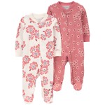 Pink/Ivory Baby 2-Pack Floral 2-Way Zip Cotton Sleep & Plays
