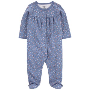 Blue Baby Floral Snap-Up Cotton Sleep & Play
