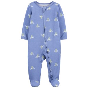 Blue Baby Bee Print Zip-Up PurelySoft Sleep & Play Pajamas