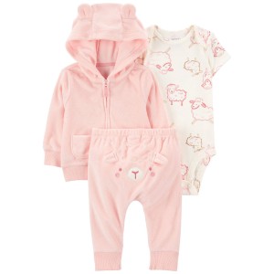 Pink Baby 3-Piece Sheep Little Jacket Set