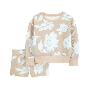 Cream Baby 2-Piece Floral Long-Sleeve Top & Short Set