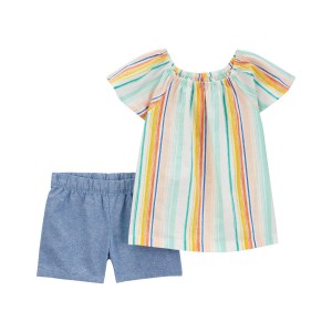 Multi Baby 2-Piece Striped Top & Chambray Short Set