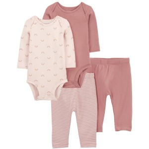 Pink Baby 4-Piece PurelySoft Long-Sleeve Bodysuits & Pants Set