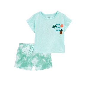 Multi Baby 2-Piece Sun And Fun Tee & Tie-Dye Pull-On Shorts Set