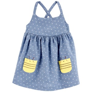 Blue/Yellow Baby Polka Dot Bee Sleeveless Dress