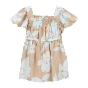 Tan Baby Floral Print Dress Made With LENZING ECOVERO