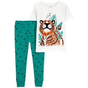 Green Toddler 2-Piece Tiger 100% Snug Fit Cotton Pajamas