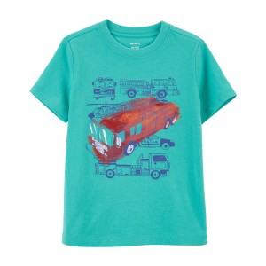 Turquoise Toddler Firetruck Police Graphic Tee
